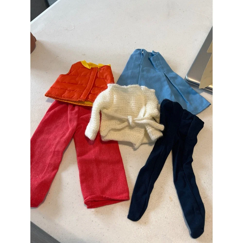 Vintage 18 Inch Doll Clothes Set Orange Puffer Vest Red Pants White Knit Sweater